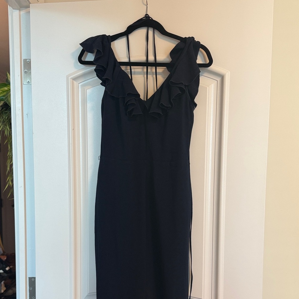 Wayf Black Ruffle Midi Dress